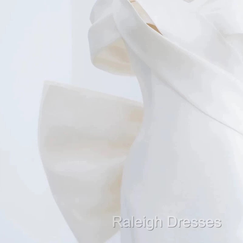 Unique Mermaid Off The Shoulder Long White Satin Wedding Dresses