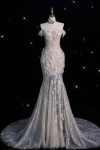 Unique Mermaid Off The Shoulder Sequin Short Sleeves Wedding Dress Brides Dresses