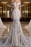 Unique Mermaid Off The Shoulder Sequin Short Sleeves Wedding Dress Brides Dresses
