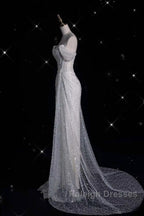Unique Mermaid Off The Shoulder Sequin Short Sleeves White Wedding Dress Brides Dresses