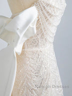 Unique Mermaid Off The Shoulder Short Sleeves Long White Sequin Wedding Dresses