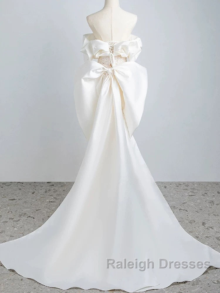 Unique Mermaid Off The Shoulder Short Sleeves Long White Sequin Wedding Dresses