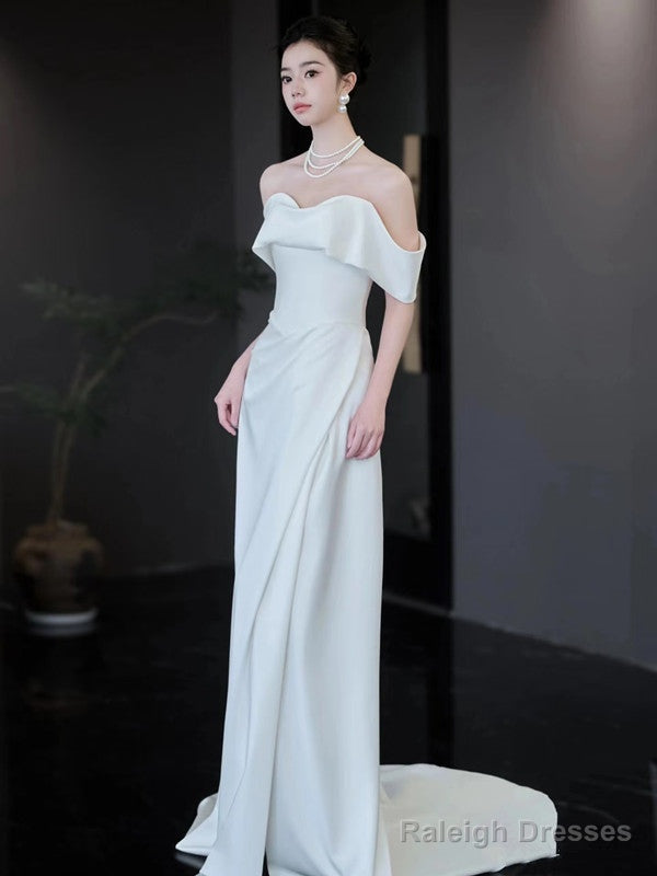 Unique Mermaid Off The Shoulder White Long Wedding Dress With Short Sleeves Brides Dresses Main image