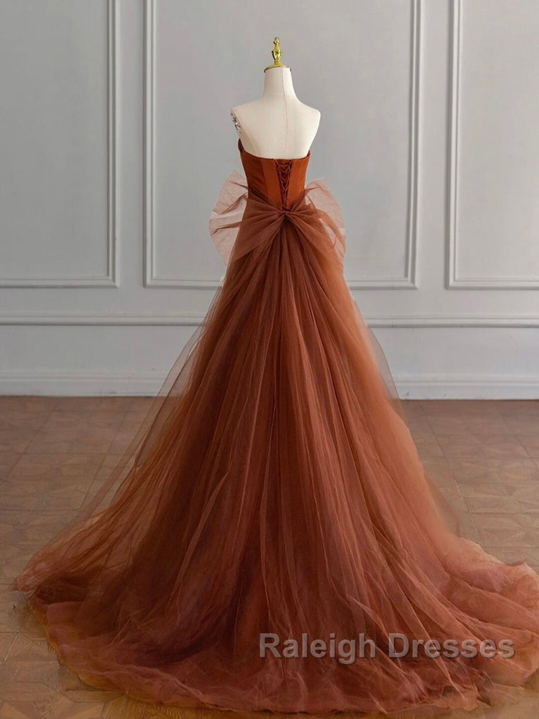 Unique Mermaid Satin Brown Long Prom Dress, Brown Long Evening Dress Secondary image