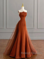 Unique Mermaid Satin Brown Long Prom Dress, Brown Long Evening Dress