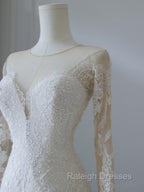Unique Mermaid Scoop Neckline Long Sleeves Wedding Dress White Brides Dresses