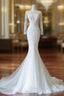 Unique Mermaid Scoop Neckline Long Sleeves Wedding Dresses White Brides Dress