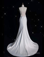 Unique Mermaid Spaghetti Straps Satin White Wedding Dress Brides Dresses