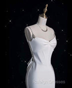 Unique Mermaid Spaghetti Straps Satin White Wedding Dress Brides Dresses