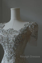 Unique Mermaid Square Neckline Short Sleeves Wedding Dresses White Brides Dress