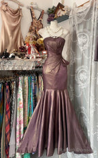 Unique Mermaid Strapless Glitter Satin Ball Dresses Beautiful Birthday Prom Dresses