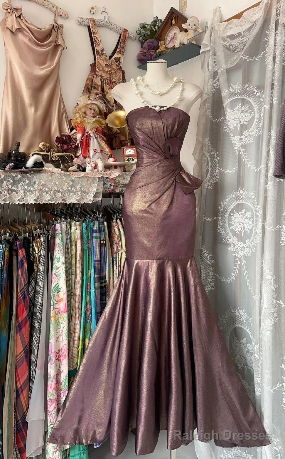 Unique Mermaid Strapless Glitter Satin Ball Dresses Beautiful Birthday Prom Dresses