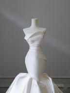 Unique Mermaid Strapless Ivory Satin Wedding Dresses Brides Dress