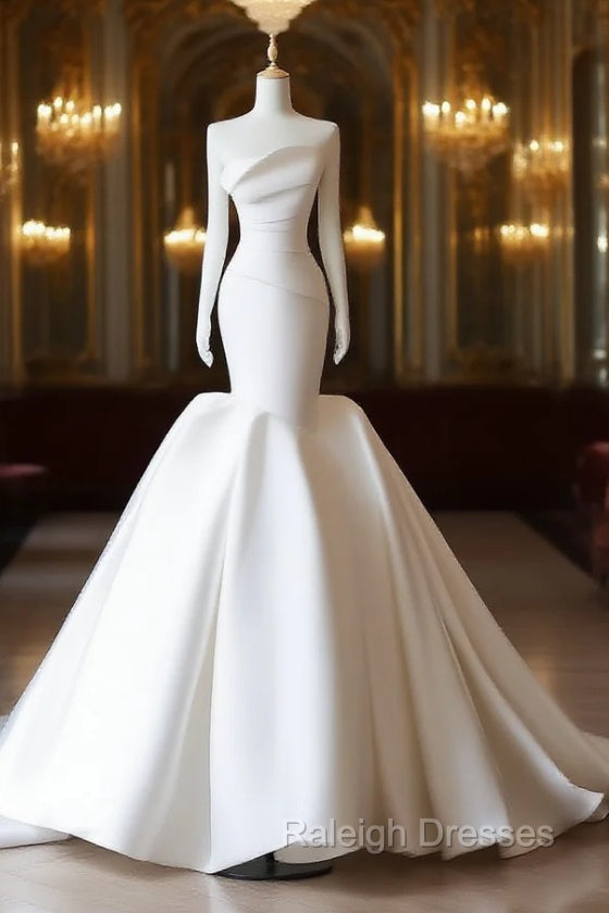 Unique Mermaid Strapless Ivory Satin Wedding Dresses Brides Dress Main image