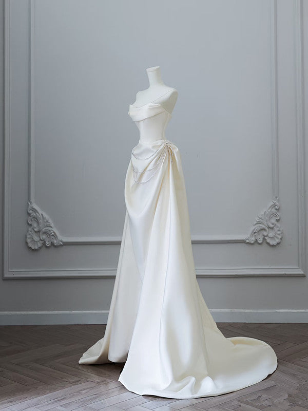 Unique Mermaid Strapless Long Wedding Dress With Short Sleeves Brides Dresses