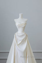 Unique Mermaid Strapless Long Wedding Dress With Short Sleeves Brides Dresses
