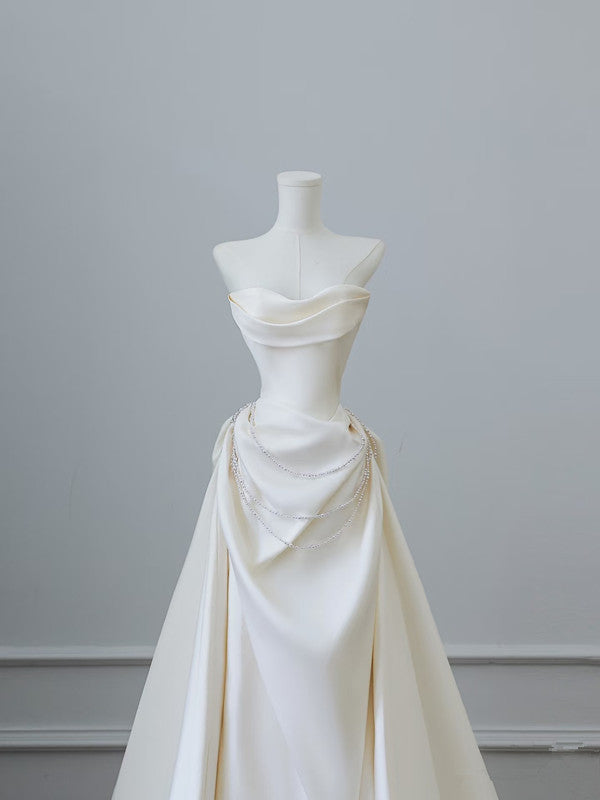 Unique Mermaid Strapless Long Wedding Dress With Short Sleeves Brides Dresses