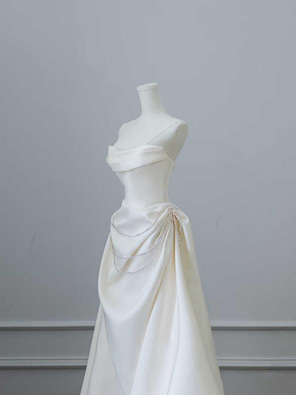 Unique Mermaid Strapless Long Wedding Dress With Short Sleeves Brides Dresses