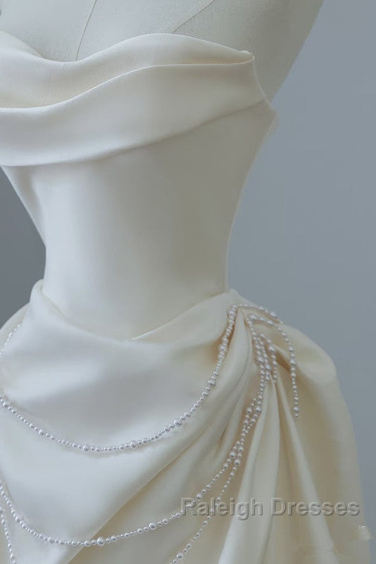 Unique Mermaid Strapless Long Wedding Dresses With Short Sleeves Brides Dress