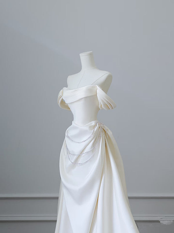 Unique Mermaid Strapless Long Wedding Dress With Short Sleeves Brides Dresses