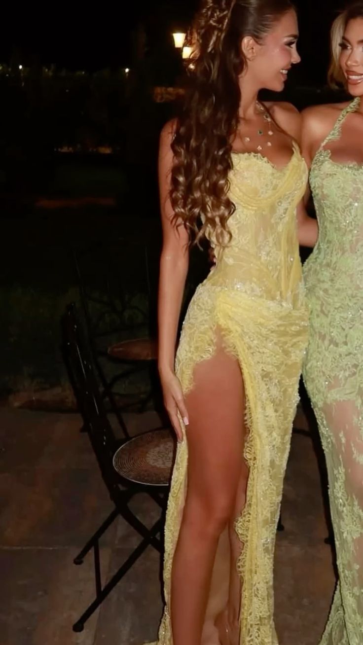 Unique Mermaid Sweetheart Yellow Lace Slit Prom Dress Long Prom Dresses 21St Birthday Outfits Graduation Dresses