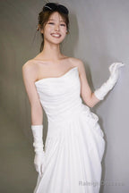 Unique Mermaid Sweetheart Pleats White Satin Ruffles Wedding Dresses