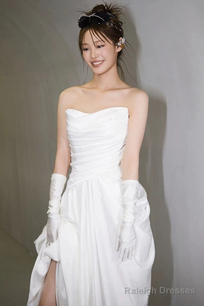 Unique Mermaid Sweetheart Pleats White Satin Ruffles Wedding Dress
