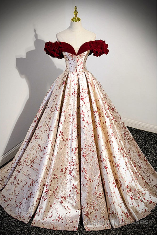 Unique Metallic Long Ballgown Prom Dress with Flowers Pattern Main image