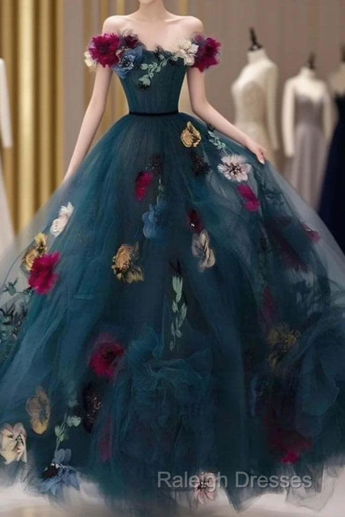 Unique Off The Shoulder  Tulle Appliques Long Evening Dress Formal Prom Dress