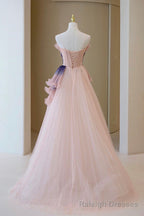 Unique Pink Gradient Long Prom Dress, A Line Strapless Prom Prom Dress