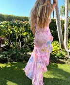 Unique Pink Ruffles Prom Dresses Long Prom Dresses
