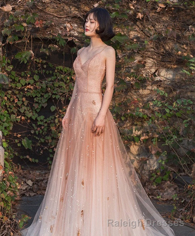 Unique Pink Tulle Long Prom Dress, Tulle Pink Evening Dress Main image