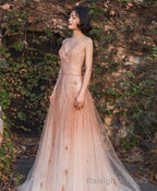 Unique Pink Tulle Long Prom Dress, Tulle Pink Evening Dress