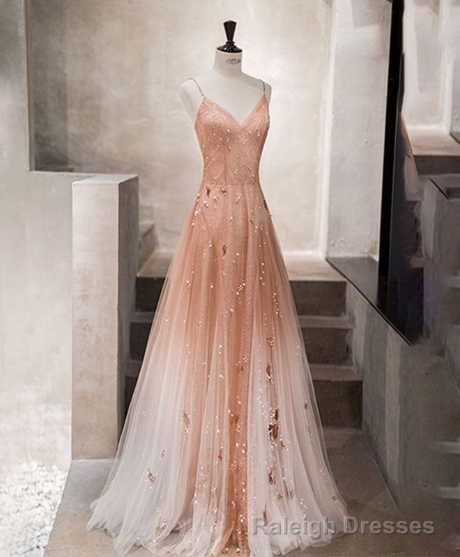 Unique Pink Tulle Long Prom Dress, Tulle Pink Evening Dress