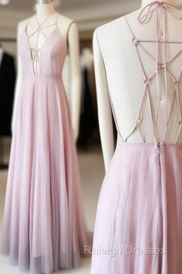 Unique Pink V Neck Long Prom Dress, Pink Evening Dress Main image