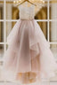 Unique Round Neck Sequin Tulle Long Prom Gown Prom Dresses Wedding Dresses