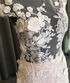 Unique Round Neck Tulle Lace Long Prom Dress, Lace Evening Dress