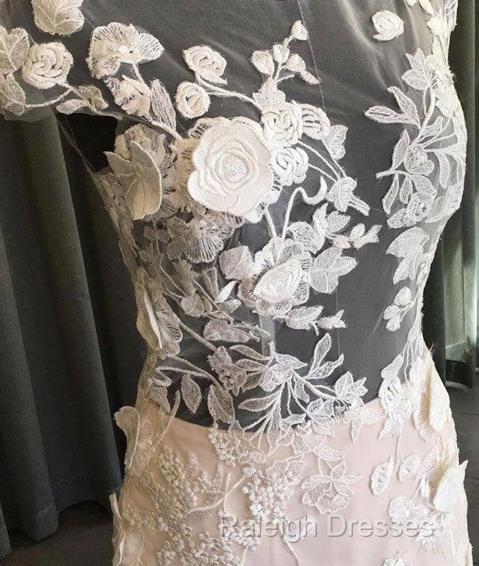 Unique Round Neck Tulle Lace Long Prom Dress, Lace Evening Dress