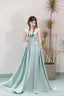 Unique Satin Floor Length Prom Dress, A-Line Strapless Formal Evening Dress