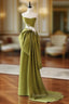 Unique Satin Flower Green Long Prom Dress, Green Long Formal Dress