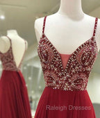 Unique Sequin Beads Burgundy Long Prom Dress, Formal Dress