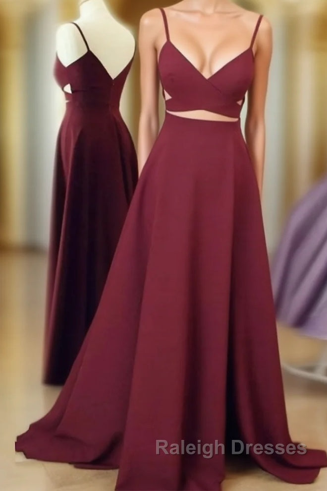 Unique Sexy Two Pieces Long Burgundy Prom Dresses, Burgundy Evening Dresses Main image