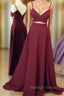 Unique Sexy Two Pieces Long Burgundy Prom Dresses, Burgundy Evening Dresses