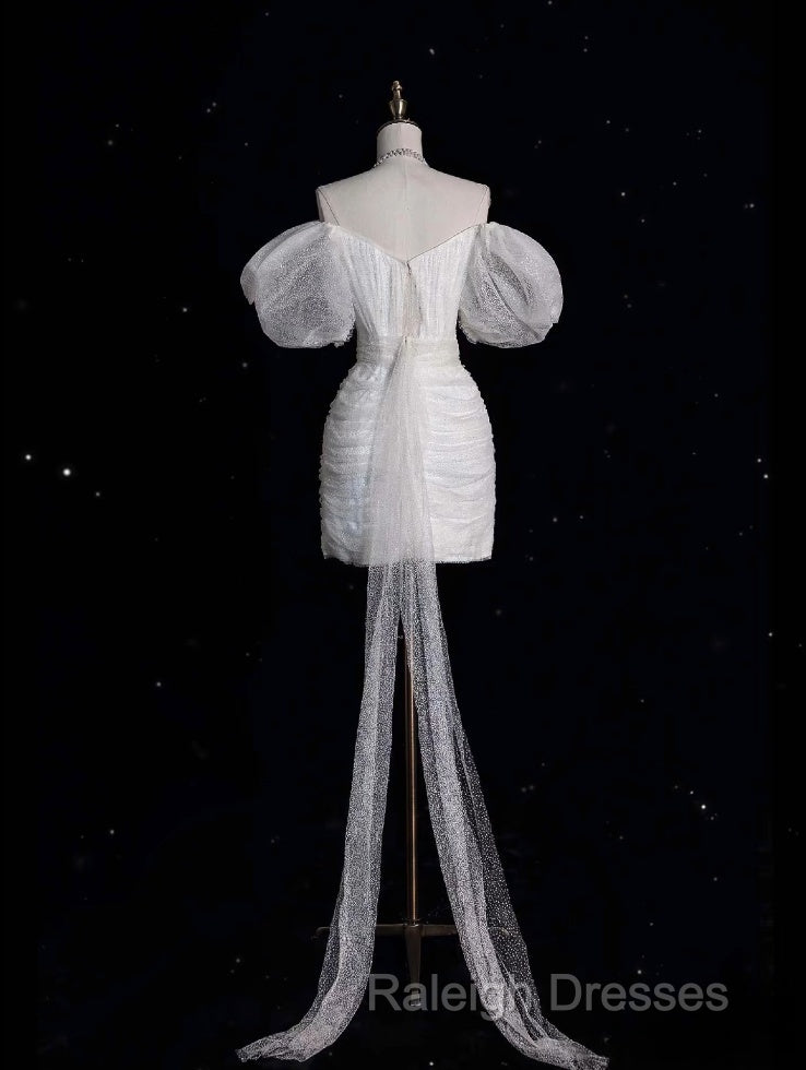 Unique Sheath Off The Shoulder Sequin Short Sleeves White Wedding Dresses Brides Dress