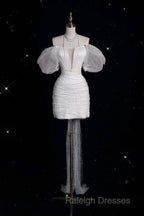 Unique Sheath Off The Shoulder Sequin Short Sleeves White Wedding Dresses Brides Dress