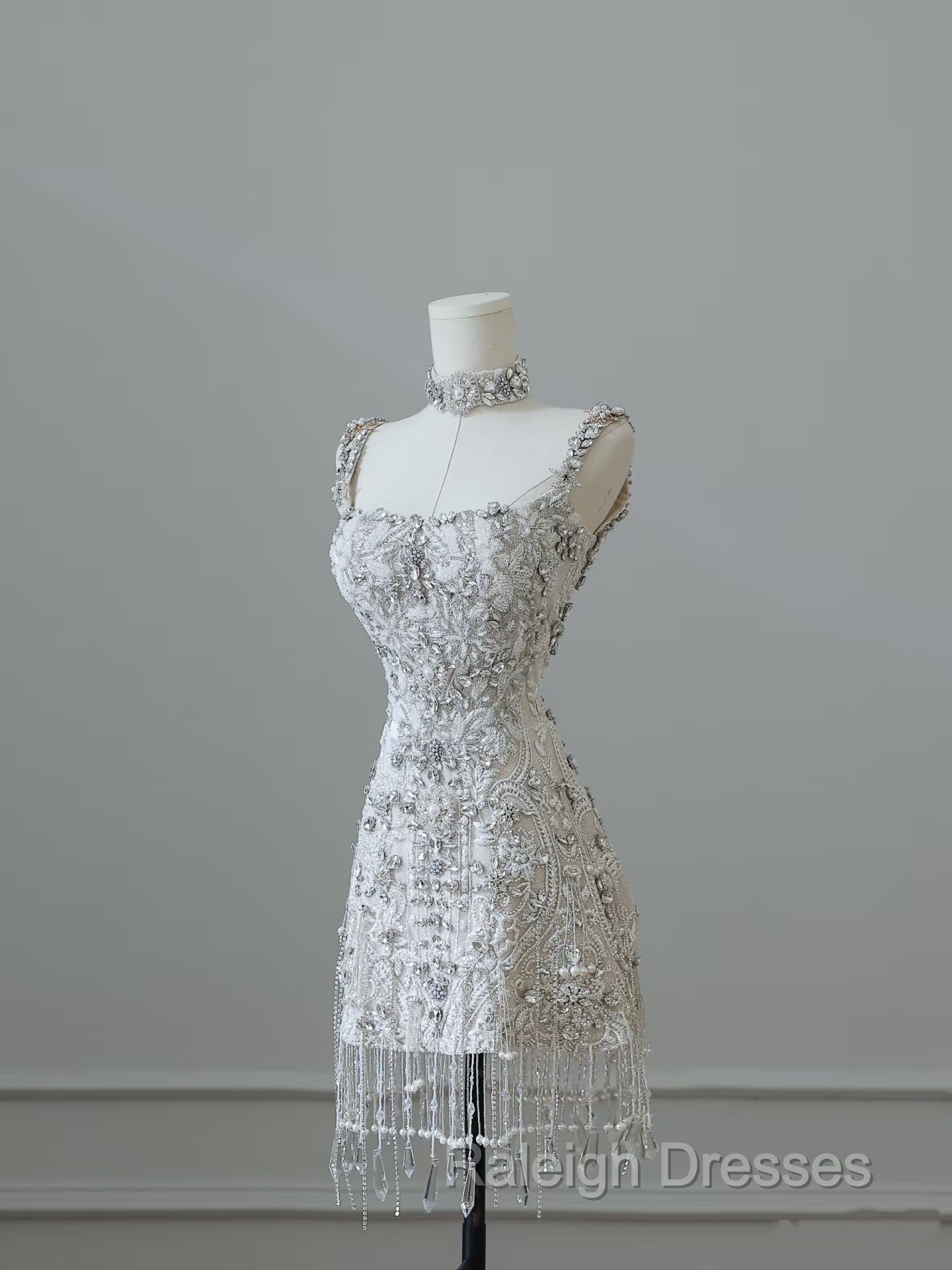 Unique Sheath Spaghetti Straps Silver Wedding Dresses Brides Dress