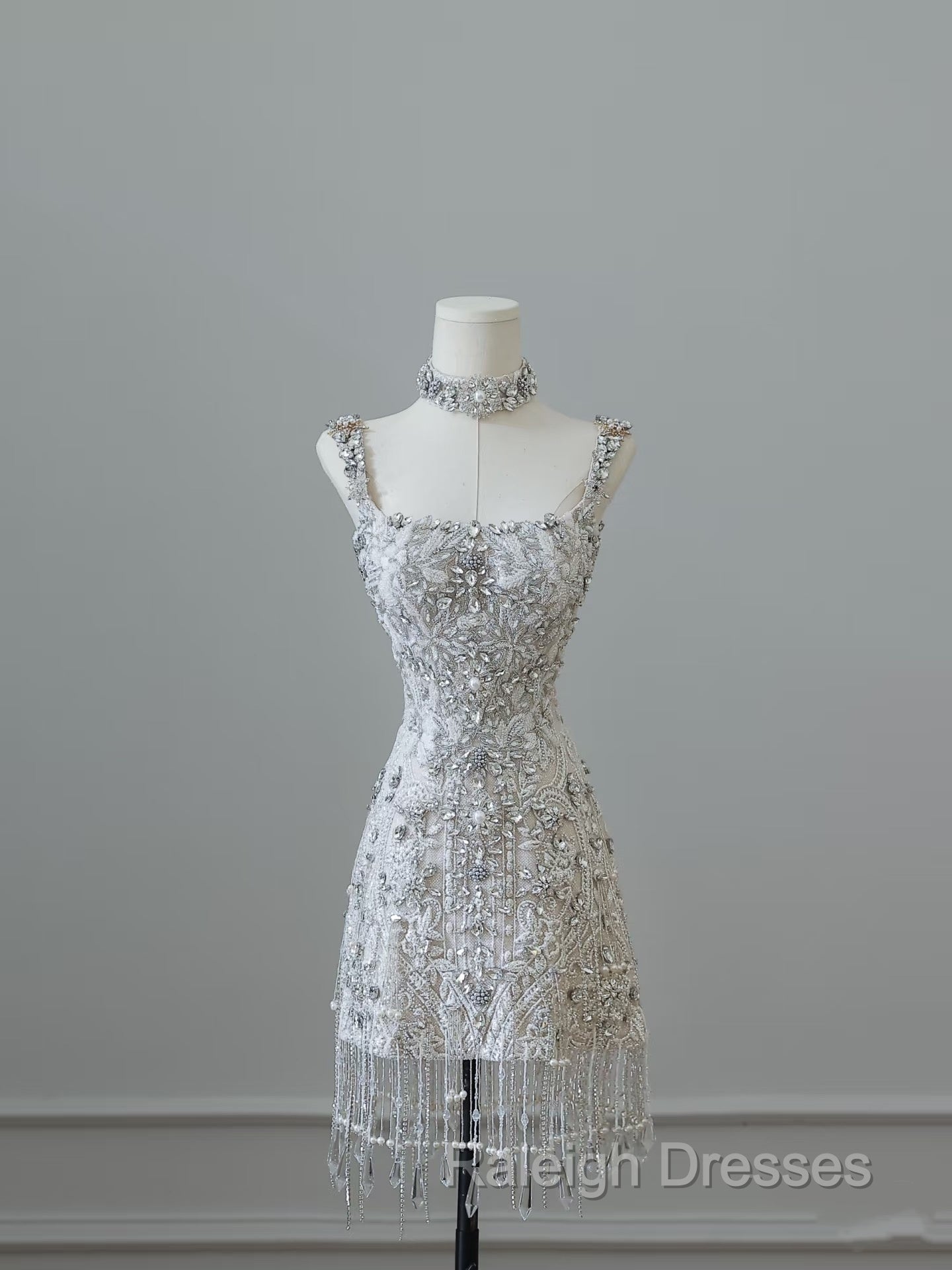 Unique Sheath Spaghetti Straps Silver Wedding Dresses Brides Dress