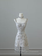 Unique Sheath Spaghetti Straps Silver Wedding Dress Brides Dresses
