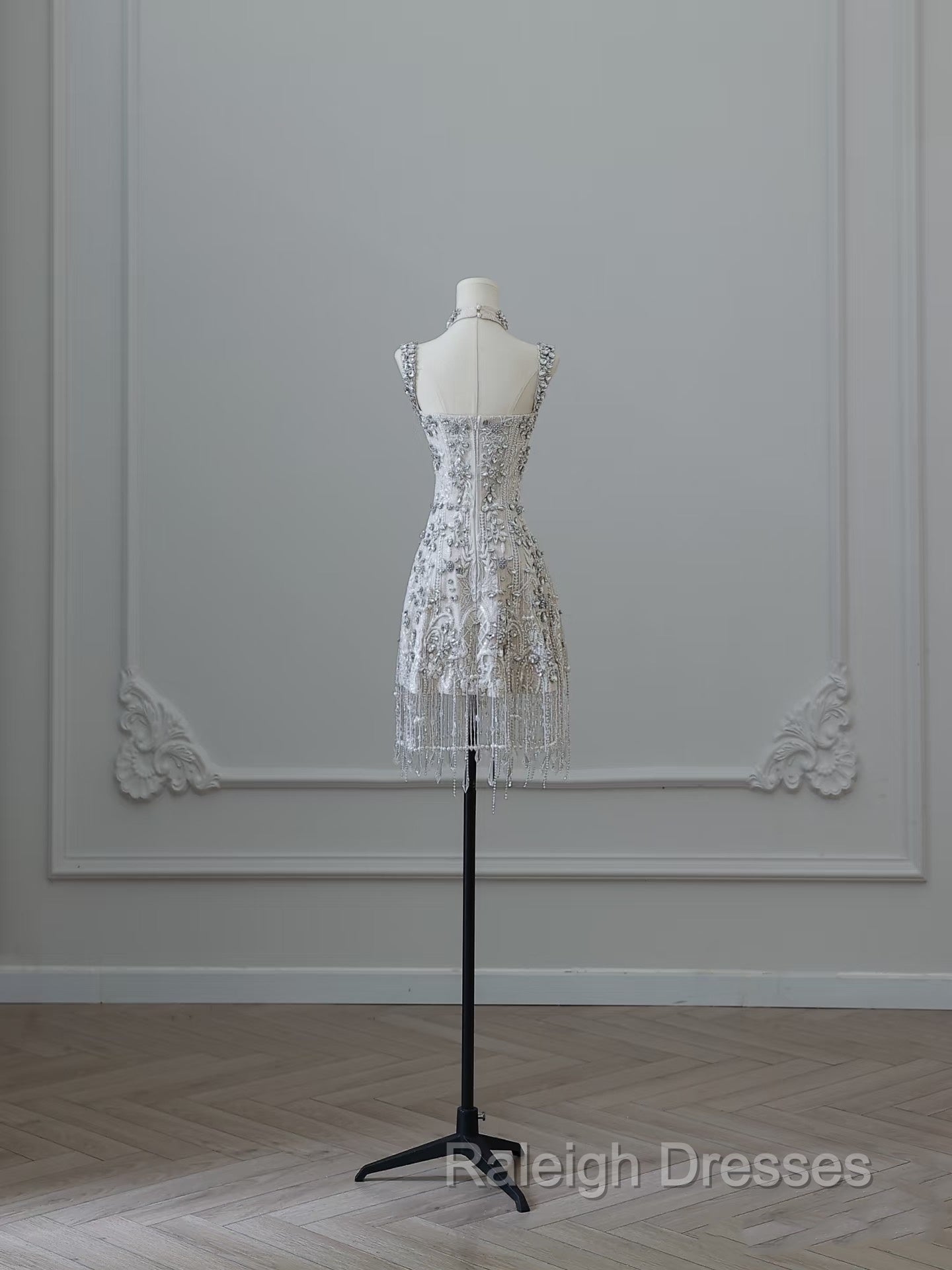 Unique Sheath Spaghetti Straps Silver Wedding Dresses Brides Dress