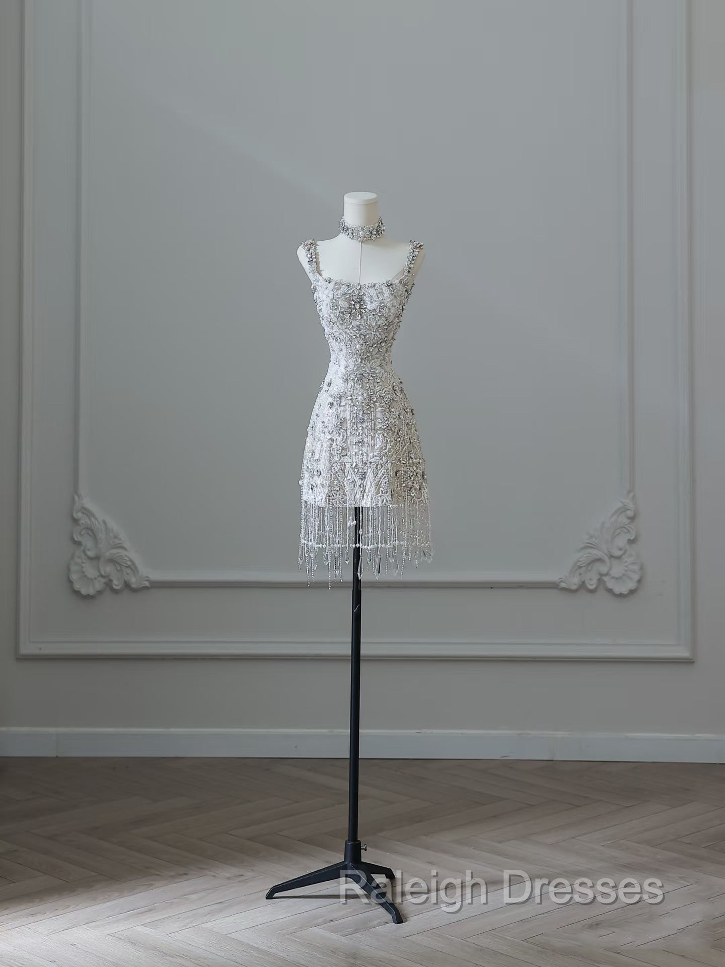 Unique Sheath Spaghetti Straps Silver Wedding Dresses Brides Dress